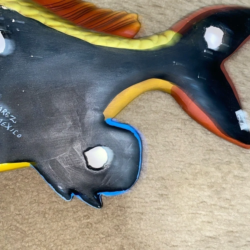 Vtg Tonala Mexico Hand Painted Ceramic Tropical Fish Wall Decor Signed E Alvarez